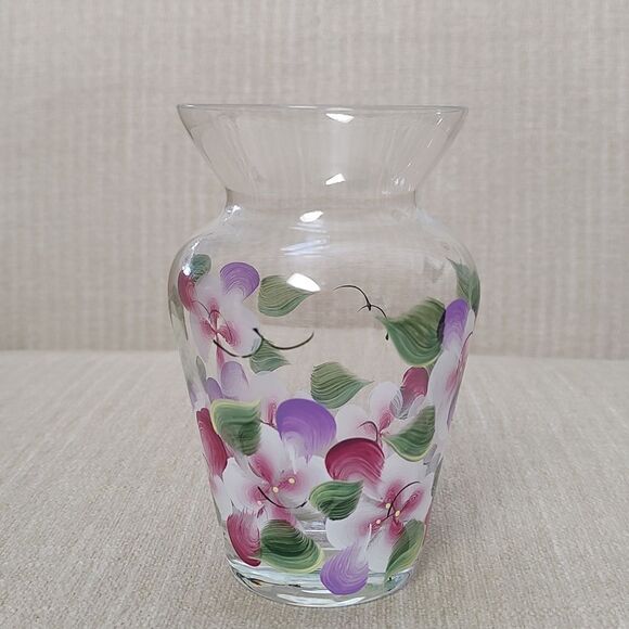 Hand Painted Floral Glass Vase Artist Signed Vintage - Picture 1 of 6